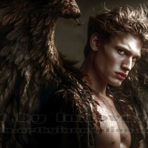 In this gallery, AI-generated dark angels handsome fallen angels with massive black and silver wings in gothic atmospheric settings. UHD digital art collection.