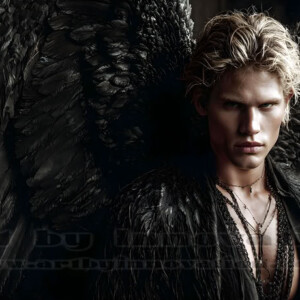 In this gallery, AI-generated dark angels handsome fallen angels with massive black and silver wings in gothic atmospheric settings. UHD digital art collection.