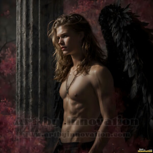 In this gallery, AI-generated dark angels handsome fallen angels with massive black and silver wings in gothic atmospheric settings. UHD digital art collection.