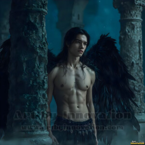In this gallery, AI-generated dark angels handsome fallen angels with massive black and silver wings in gothic atmospheric settings. UHD digital art collection.