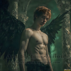 In this gallery, AI-generated dark angels handsome fallen angels with massive black and silver wings in gothic atmospheric settings. UHD digital art collection.
