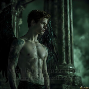 In this gallery, AI-generated dark angels handsome fallen angels with massive black and silver wings in gothic atmospheric settings. UHD digital art collection.