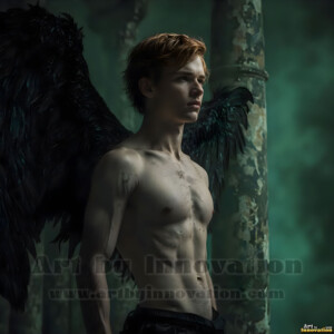In this gallery, AI-generated dark angels handsome fallen angels with massive black and silver wings in gothic atmospheric settings. UHD digital art collection.
