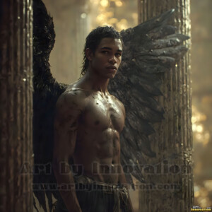 In this gallery, AI-generated dark angels handsome fallen angels with massive black and silver wings in gothic atmospheric settings. UHD digital art collection.