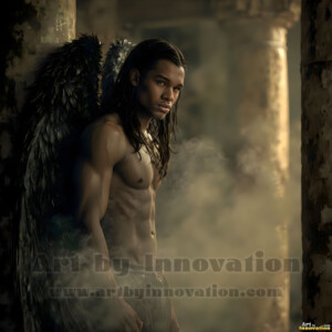 In this gallery, AI-generated dark angels handsome fallen angels with massive black and silver wings in gothic atmospheric settings. UHD digital art collection.