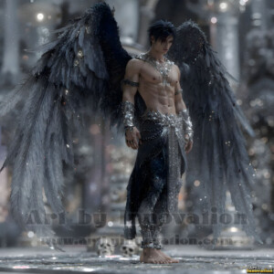 In this gallery, AI-generated dark angels handsome fallen angels with massive black and silver wings in gothic atmospheric settings. UHD digital art collection.