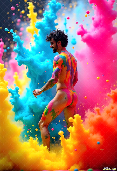 Body Paint Splat Fun Nude - AI Abstract Art