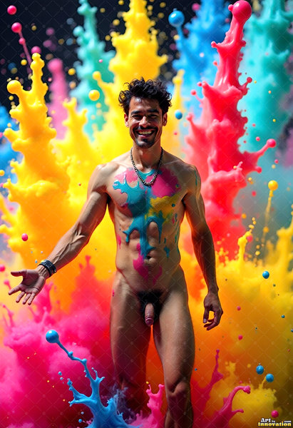 Body Paint Splat Fun Nude - AI Abstract Art