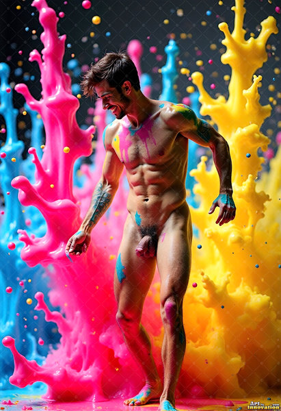 Body Paint Splat Fun Nude - AI Abstract Art