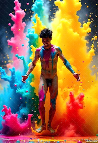 Body Paint Splat Fun Nude - AI Abstract Art