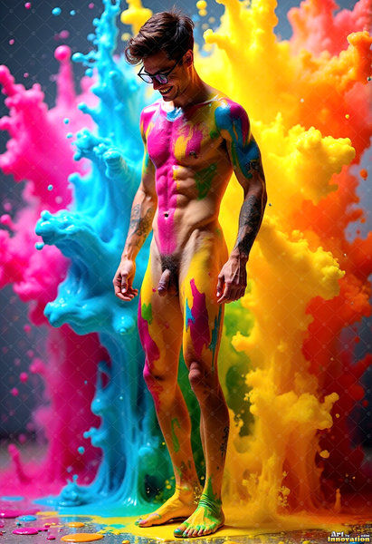 Body Paint Splat Fun Nude - AI Abstract Art