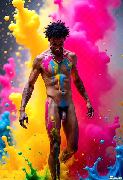 Body Paint Splat Fun Nude - AI Abstract Art