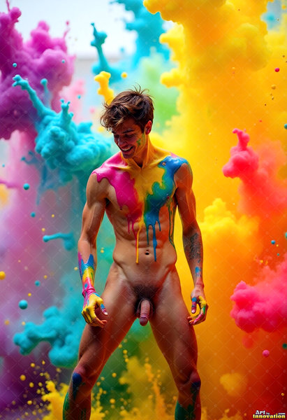 Body Paint Splat Fun Nude - AI Abstract Art