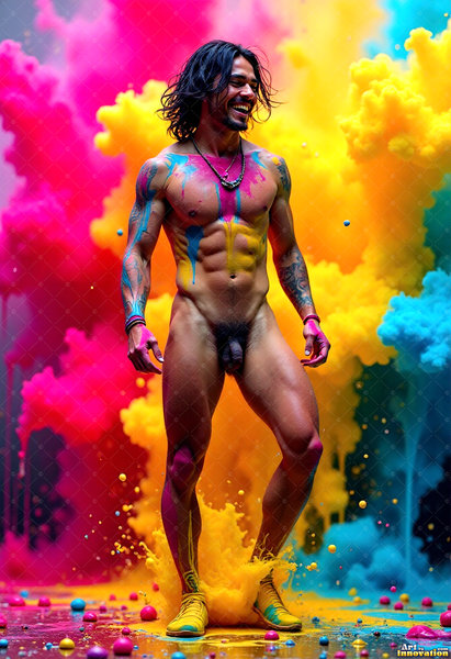 Body Paint Splat Fun Nude - AI Abstract Art