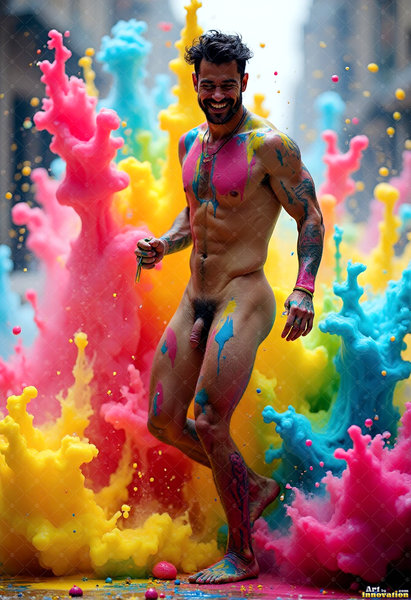 Body Paint Splat Fun Nude - AI Abstract Art