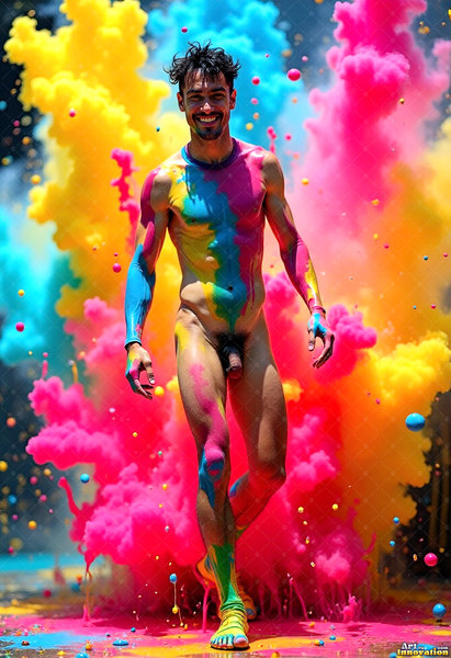 Body Paint Splat Fun Nude - AI Abstract Art