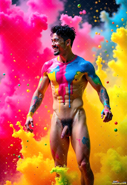 Body Paint Splat Fun Nude - AI Abstract Art