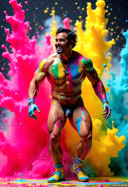 Body Paint Splat Fun Nude - AI Abstract Art