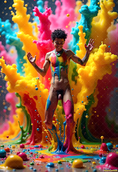 Body Paint Splat Fun Nude - AI Abstract Art