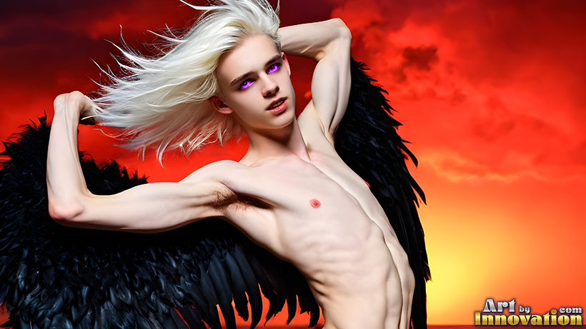 AI-generated vampires exposed art — Handsome nude male vampires, pale and alluring in dark atmospheric settings. Dark & Legendary Collection by Jeff Dupler.